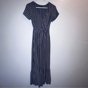 Abercrombie & Fitch Navy and White Striped Midi Dress